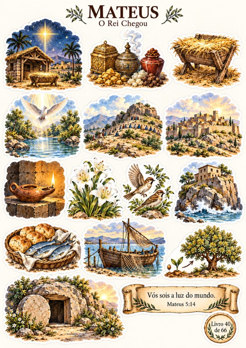 Folha de adesivos do livro de Mateus